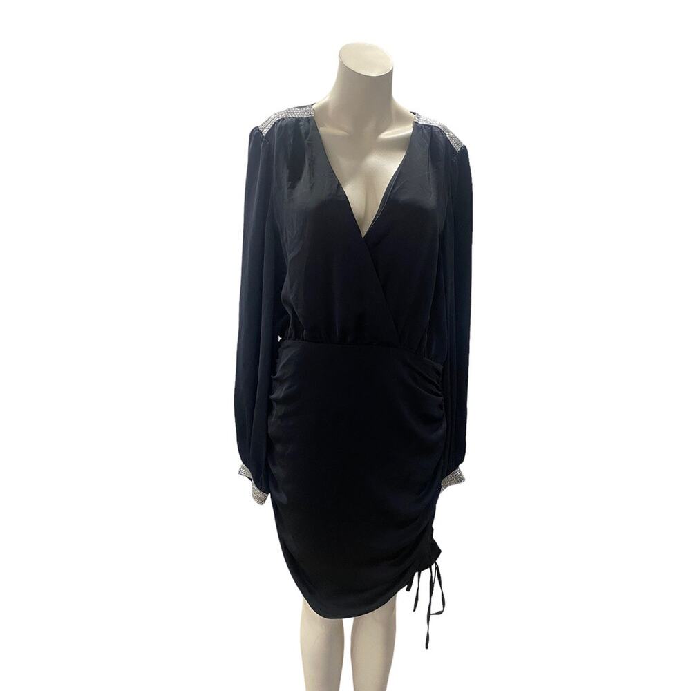 Ramy Brook Foxy Embellished Black Ruched Mini Dress Size 14 NWT - Picture 2 of 9